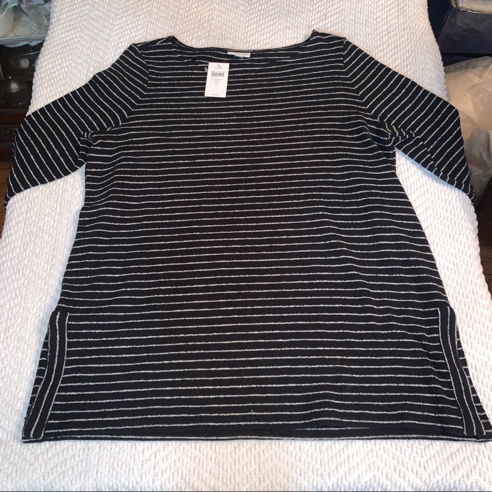 J Jill NWT Long Sleeve Shirt Blouse Black Striped